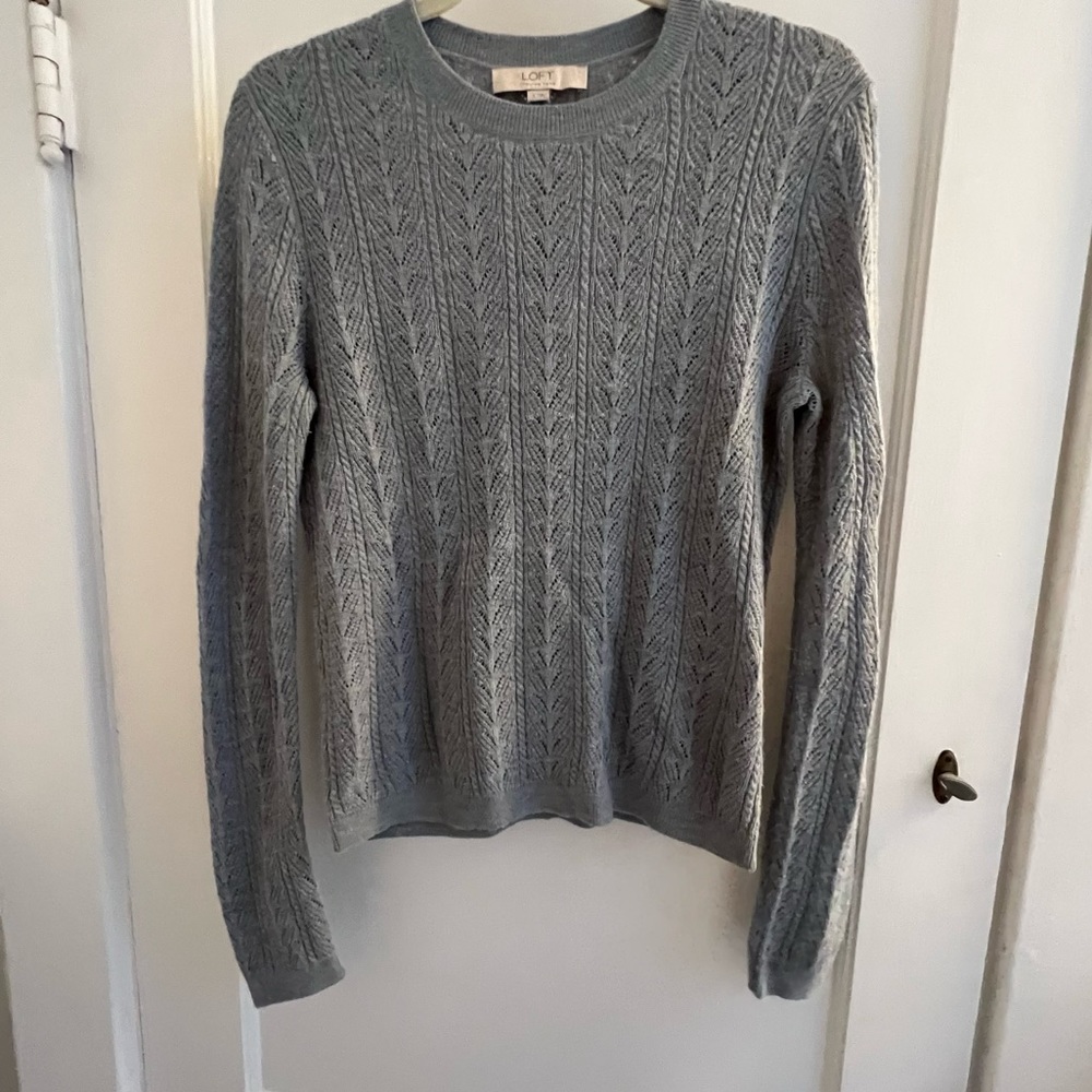 Ann Taylor Loft light blue wool-blend pointelle sweater size small